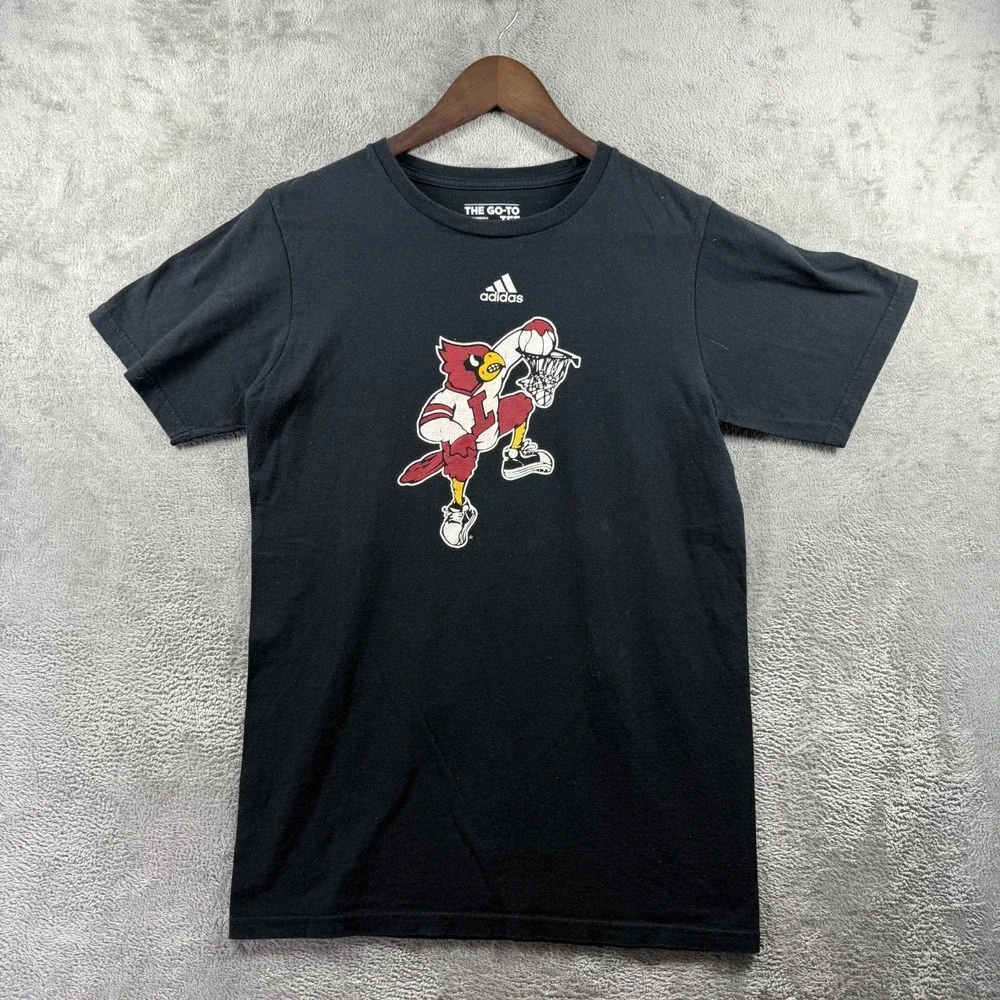 Louisville Cardinals Basketball Adidas Go-To Tee Black Dunking Bird Shirt Small